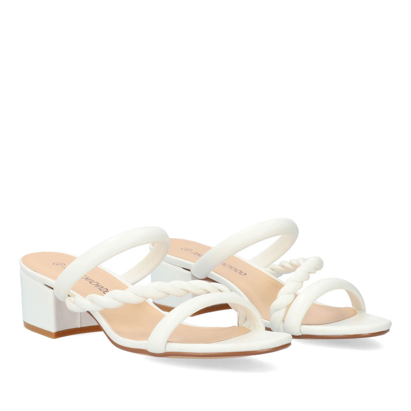 Mules blanches avec torsades - Mules grandes tailles pour travestis