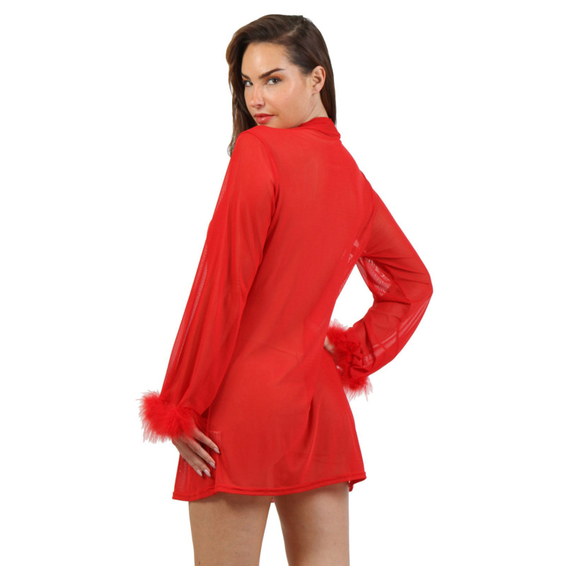 Tunique transparente avec poignets plumes - Robes pour travestis