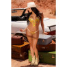 Nuisette transparente brodée jaune et string - Nuisettes pour travestis Nuisette transparente brodée jaune et string - Nuisettes pour travestis