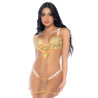 Nuisette transparente brodée jaune et string - Nuisettes pour travestis Nuisette transparente brodée jaune et string - Nuisettes pour travestis