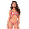 Nuisette en résille et dentelle florale rose et string - Nuisettes pour travestis Nuisette en résille et dentelle florale rose et string - Nuisettes pour travestis