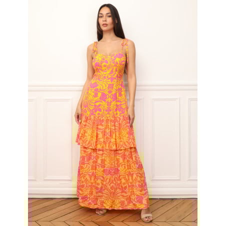 Robe évasée à volants et fleurs - Robes pour travestis Robe évasée à volants et fleurs - Robes pour travestis