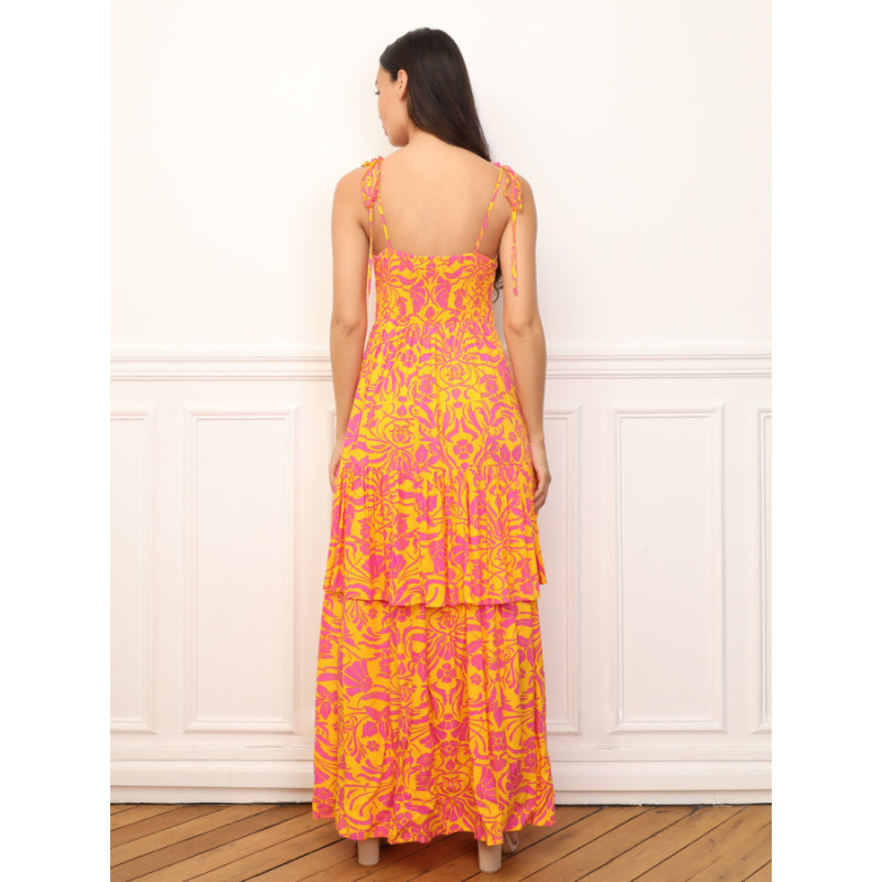 Floral Ruffled Flared Dress - Dresses