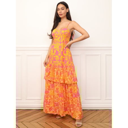 Robe évasée à volants et fleurs - Robes pour travestis Robe évasée à volants et fleurs - Robes pour travestis