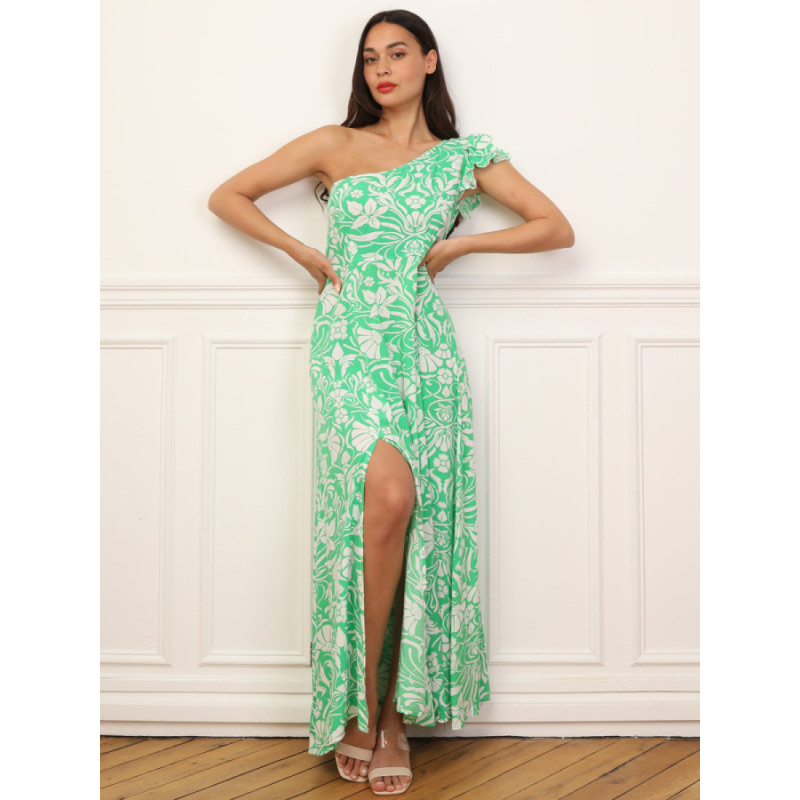 Asymmetrical Floral Dress with Ruffles - Dresses