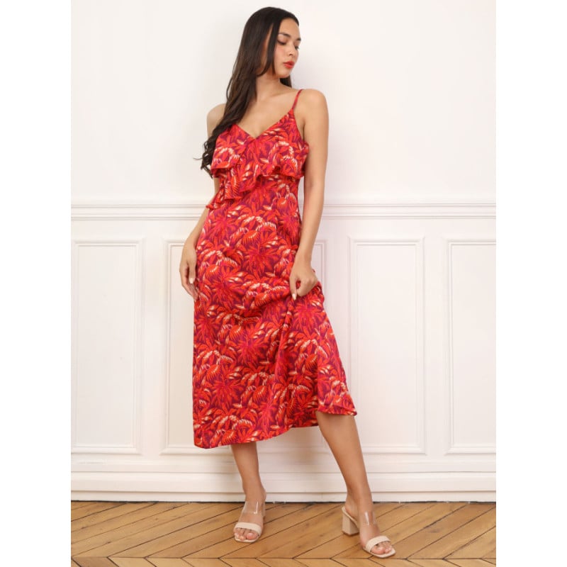 Robe à motif palmiers et volants - Robes pour travestis