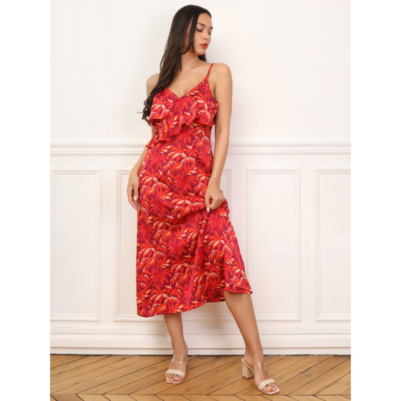 Robe à motif palmiers et volants - Robes pour travestis