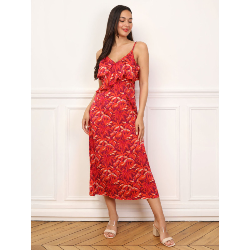 Ruffled Palm Tree Dress - Dresses