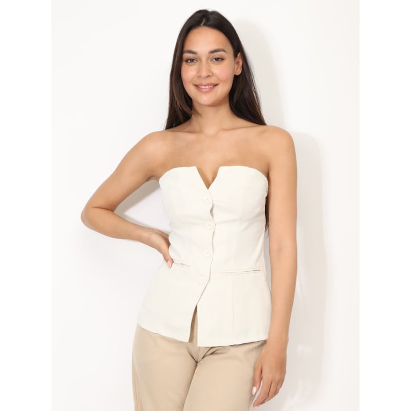 Bustier Top with Buttons - Tops