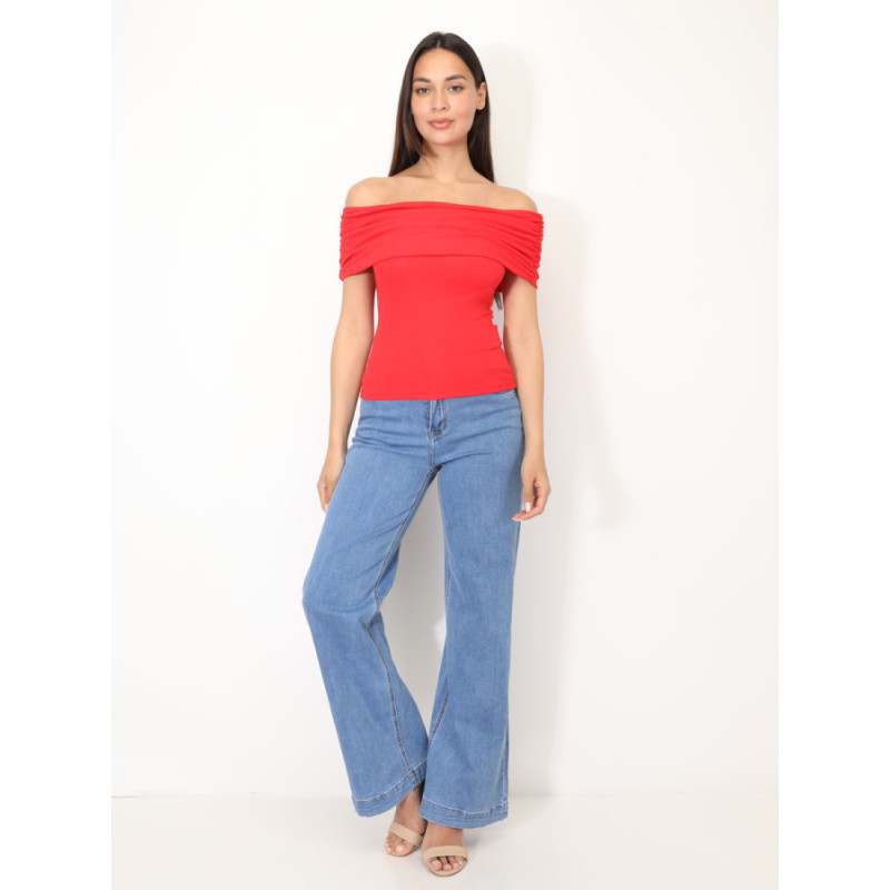 Bardot Neck Bodycon Top - Tops