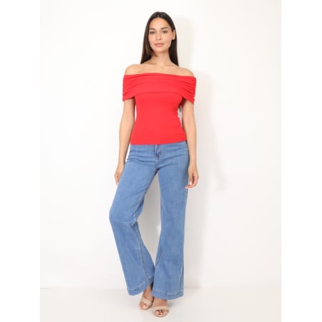 Bardot Neck Bodycon Top - Tops Bardot Neck Bodycon Top - Tops