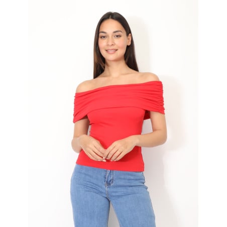 Top moulant à col bardot - Hauts pour travestis