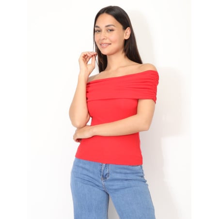 Bardot Neck Bodycon Top - Tops Bardot Neck Bodycon Top - Tops