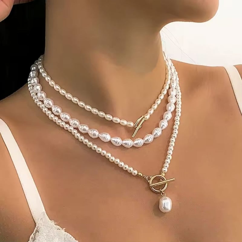 Collier triple en perles - Colliers pour travestis
