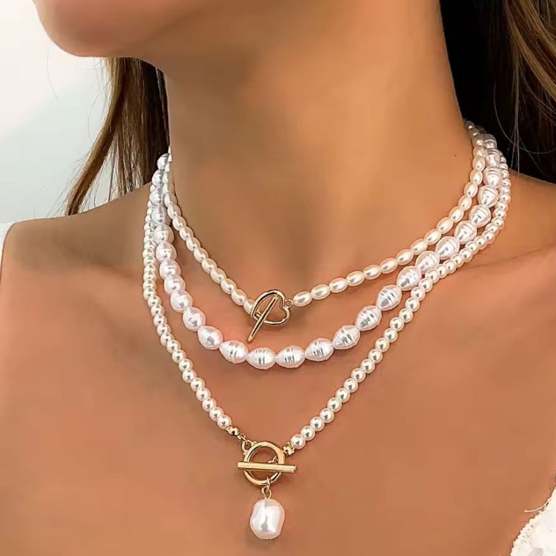Collier triple en perles - Colliers pour travestis