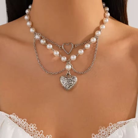 Collier Coeurs d'argent - Colliers pour travestis Collier Coeurs d'argent - Colliers pour travestis