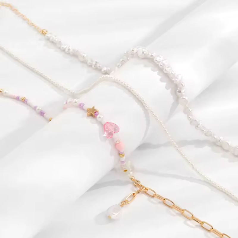 Collier baroque avec perles roses - Colliers pour travestis