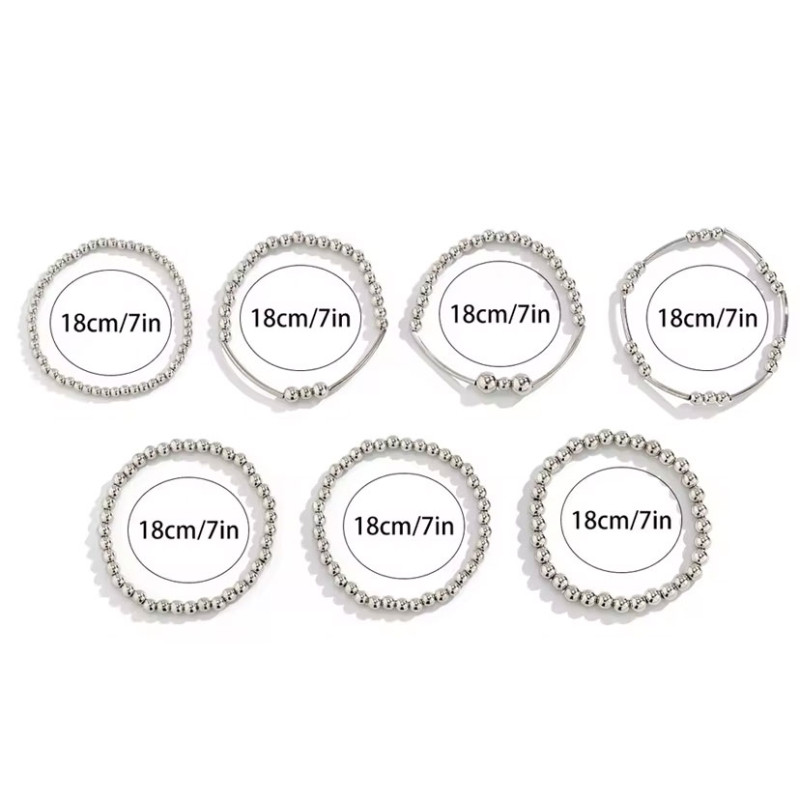 Silver Beaded Multiple Bracelet - Stretch bracelets