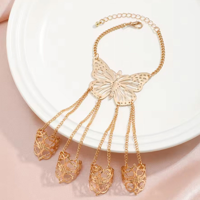 Butterfly Wrist Chain with Rings - Stretch bracelets