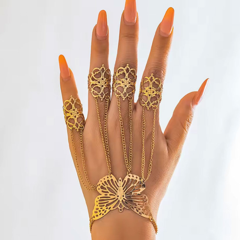 Chaine de poignet avec bagues Papillon - Bracelets pour travestis