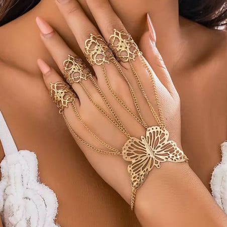 Chaine de poignet avec bagues Papillon - Bracelets pour travestis Chaine de poignet avec bagues Papillon - Bracelets pour travestis