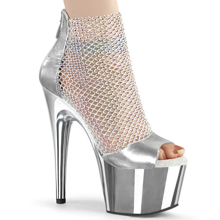 Silver Fishnet Platform Sandals - Open hells and mules Silver Fishnet Platform Sandals - Open hells and mules