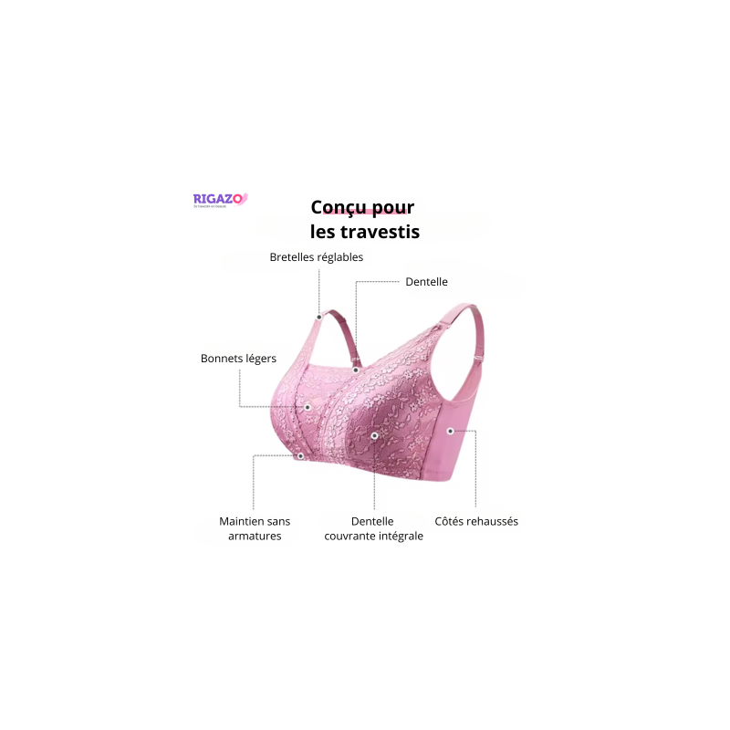 Soutien-gorge à poches beige en dentelles - Soutiens-gorge à poches pour travestis