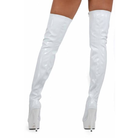 Cuissardes plateforme blanches vinyle - Cuissardes grandes tailles pour travestis Cuissardes plateforme blanches vinyle - Cuissardes grandes tailles pour travestis