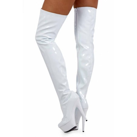 Cuissardes plateforme blanches vinyle - Cuissardes grandes tailles pour travestis Cuissardes plateforme blanches vinyle - Cuissardes grandes tailles pour travestis