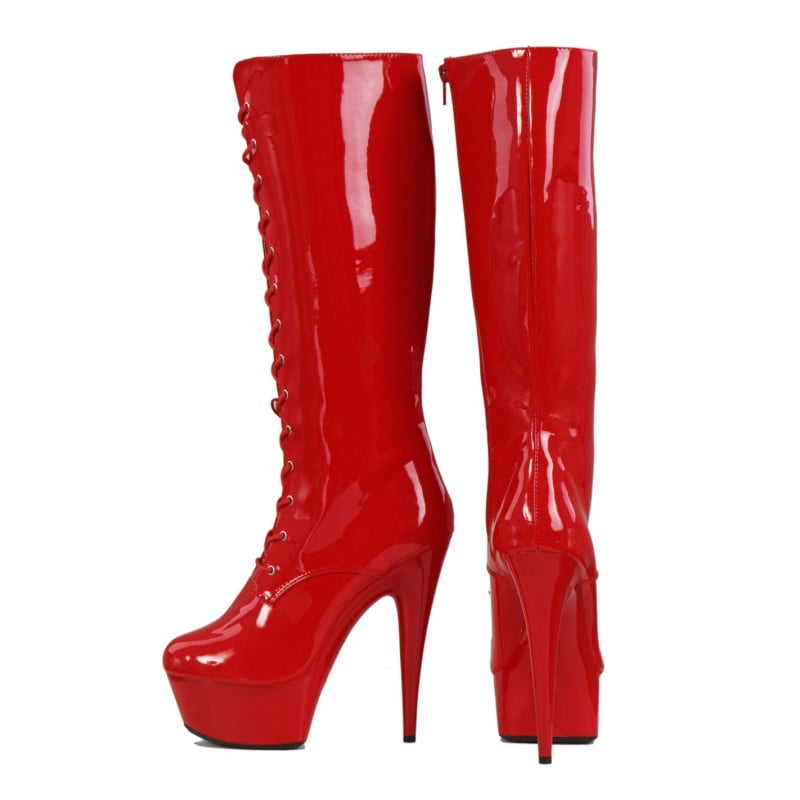 Red Vinyl Platform Boots - Boots