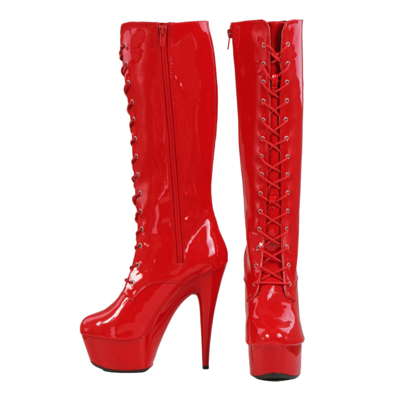 Bottes plateforme rouges en vinyle - Cuissardes grandes tailles pour travestis
