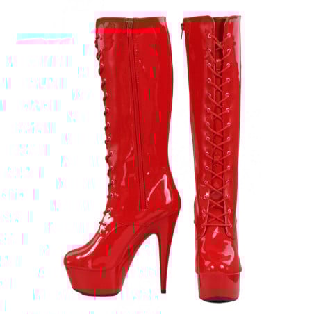 Bottes plateforme rouges en vinyle - Cuissardes grandes tailles pour travestis Bottes plateforme rouges en vinyle - Cuissardes grandes tailles pour travestis