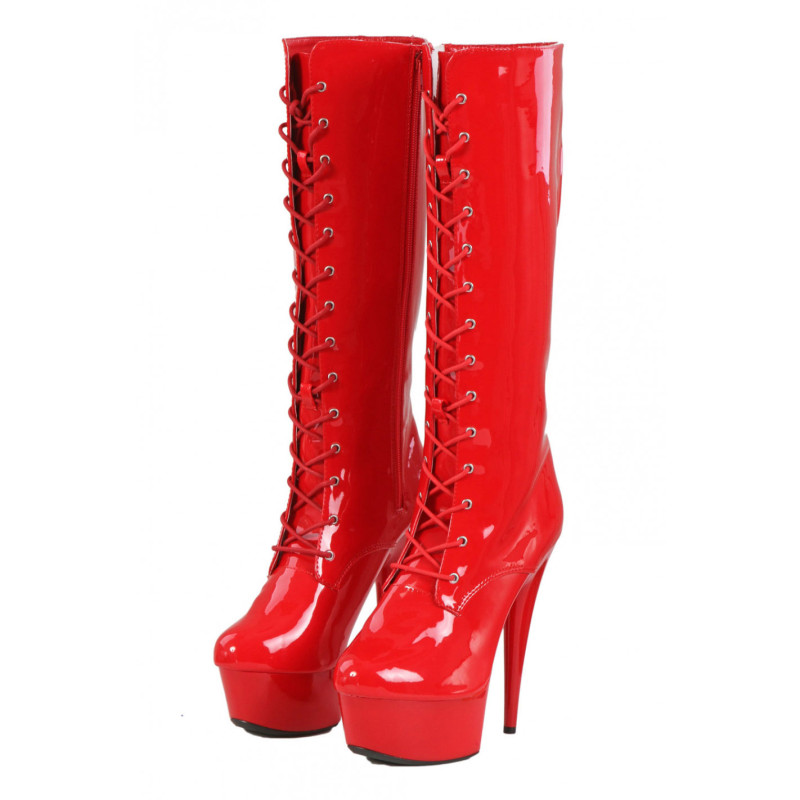 Bottes plateforme rouges en vinyle - Cuissardes grandes tailles pour travestis