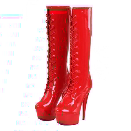 Bottes plateforme rouges en vinyle - Cuissardes grandes tailles pour travestis Bottes plateforme rouges en vinyle - Cuissardes grandes tailles pour travestis
