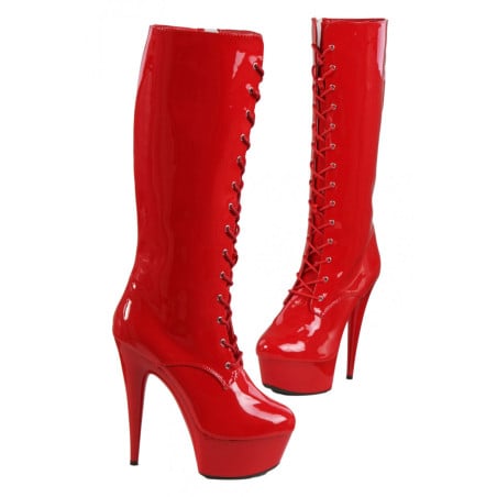 Bottes plateforme rouges en vinyle - Cuissardes grandes tailles pour travestis Bottes plateforme rouges en vinyle - Cuissardes grandes tailles pour travestis
