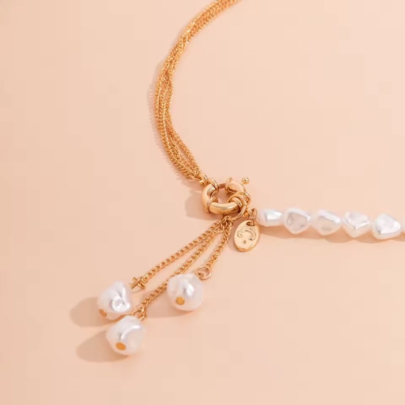 Two-tone gold and pearl necklace - Necklaces