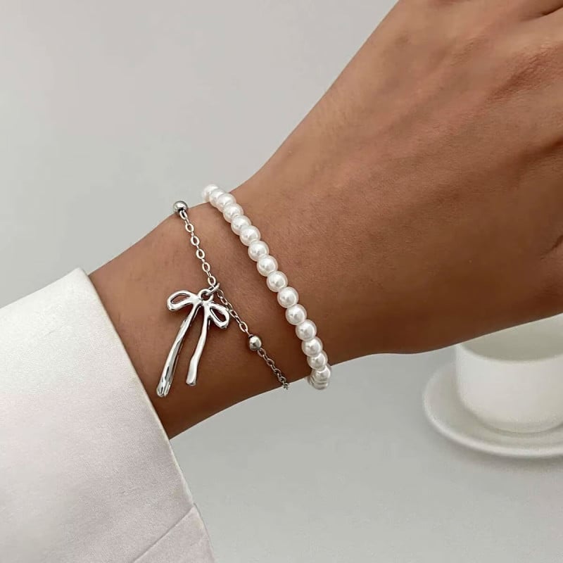 Double bead and knot bracelet - Stretch bracelets