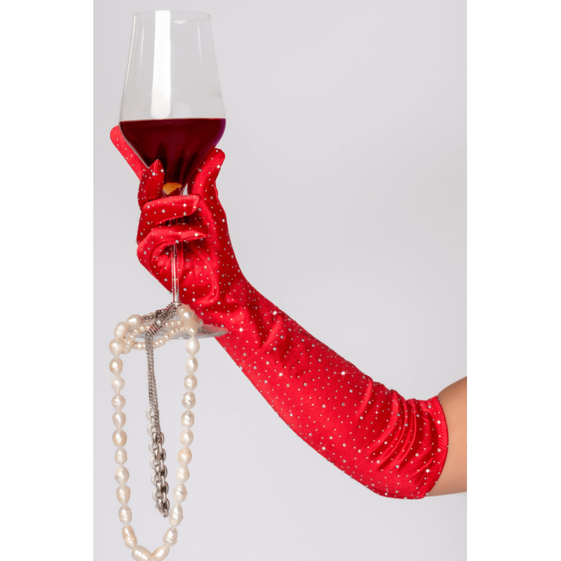 Gants rouges avec strass - Mitaines pour travestis