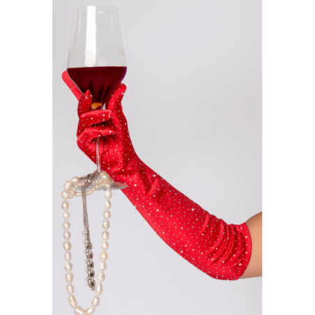 Red gloves with rhinestones - Gloves and boas