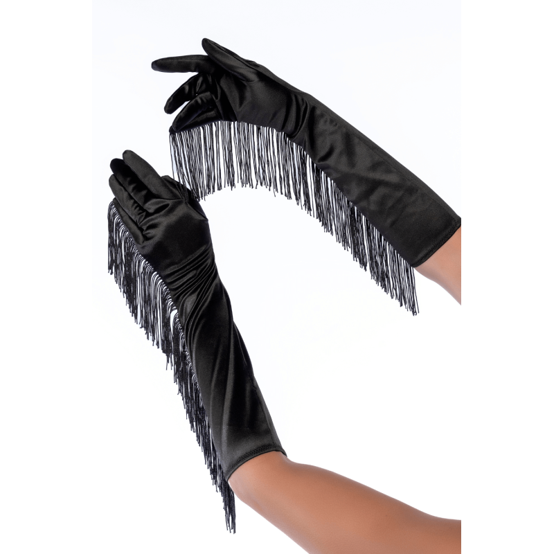 Gants noirs avec franges - Mitaines pour travestis