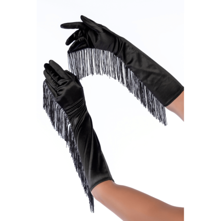 Gants noirs avec franges - Mitaines pour travestis