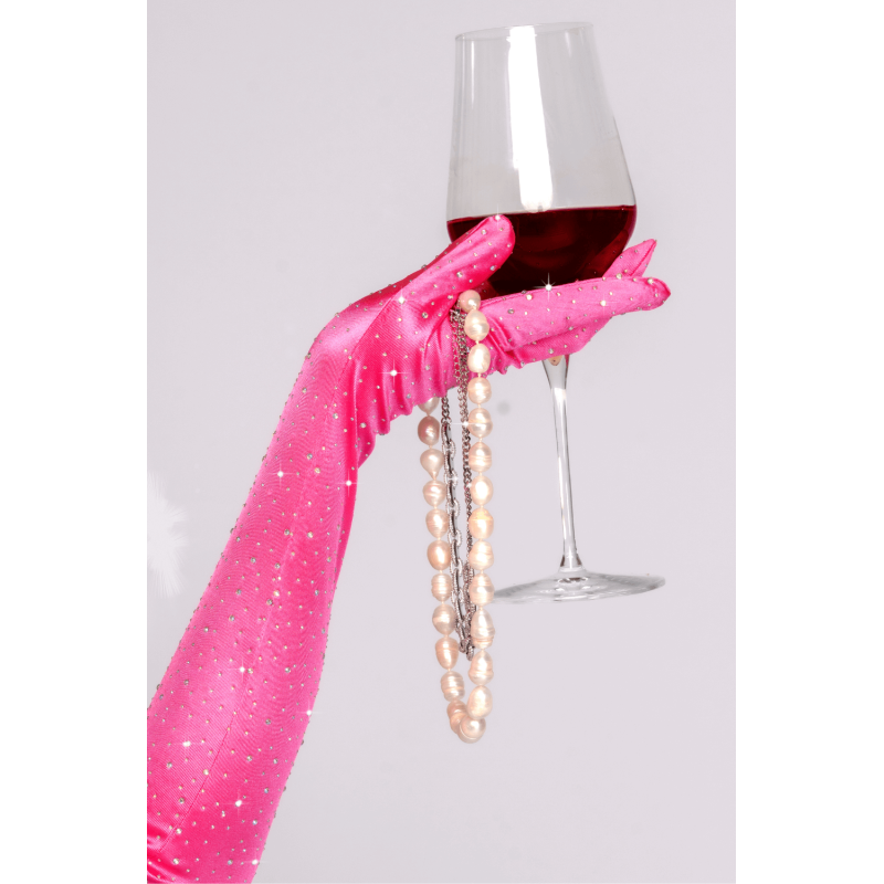 Gants satinés roses avec strass - Mitaines pour travestis