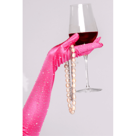 Pink satin gloves with rhinestones - Gloves and boas