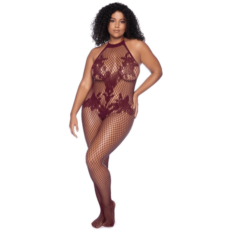 Plus Size Cherry Fishnet Bodysuit - Suits for cross-dressers