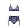 Ensemble 3 pièces Nightly blue - Ensemble lingerie sexy pour travestis