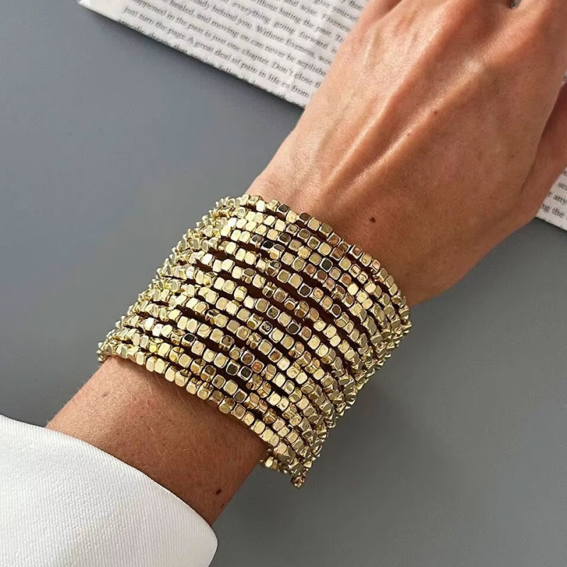 Gold beaded cuff - Stretch bracelets
