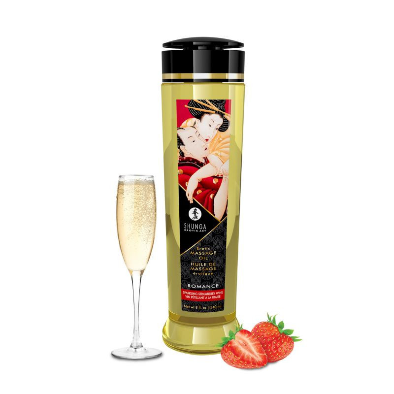 Romance Sparkling Wine Strawberry Massage Oil - Erotic massage for cross-dressers