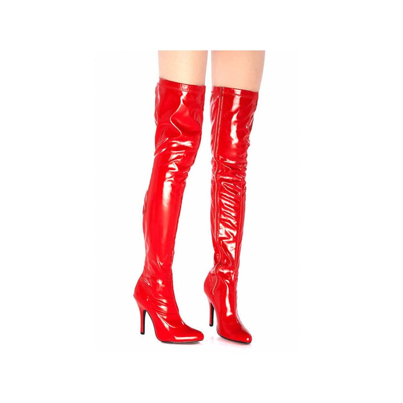 Cuissardes en simili-cuir verni rouges - Cuissardes grandes tailles pour travestis
