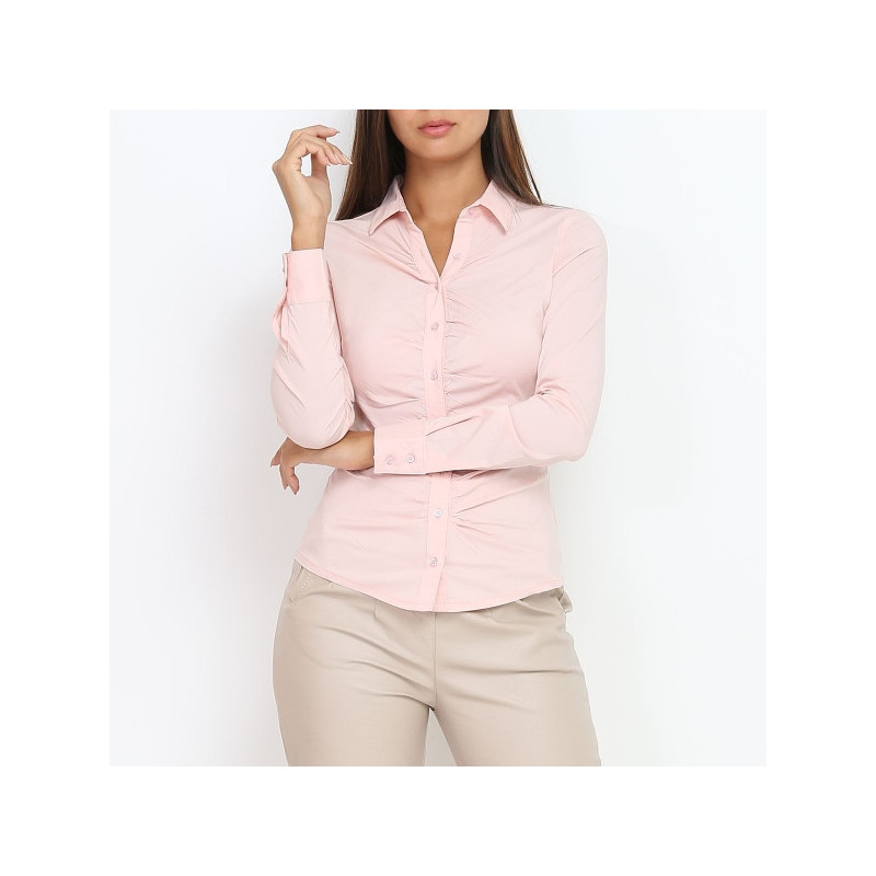 Pink fitted shirt with gathered effect - Tops