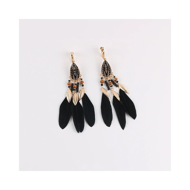 Black Feathered Earrings - Clip earrings